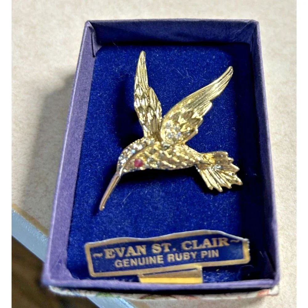 Vintage Evan St. Clair Hummingbird Pin W/ Genuine Ruby Eye